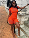 Sexy See Through Hollow Rompers Women Summer Short Sleeve Skinny Elastic One Piece Playsuits Lady Activity