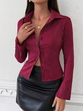 Striped Casual Open-Shirt Button Long-Sleeved