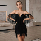 Women Sexy Tassel Bandages Dress 2022 New Off Shoulder Elegant Clothes Club Party Evening