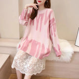Winter Fashion Vintage Women Geometric Print O-neck Pullover Long Sleeve Loose Knitted Oversize Sweater
