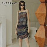 Tie Dye Vintage Drawstring Dress Women Backless Spaghetti Strap Slip Dress 2020 Summer Fashion Designer