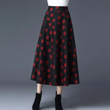 Winter Skirt Female Plus Size Plaid Flower Print Women'S Maxi Skirt High Waist Warm Wool Skirt Elegant Office Lady