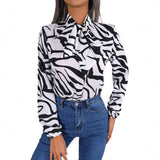Shooting 2025 Spring And Summer Temperament Hit Color Stripe With Lantern Sleeve Chiffon Shirt Women's