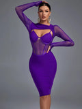 Bandage Dress 2022 Women Long Sleeve Bandage Dress Bodycon Elegant Sexy Purple Evening Party Dress Summer Club