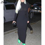 Fall Winter Black Maxi Dresses For Women 2022 Streetwear O Neck Long Sleeve Basic Long Dress Ladies Green Bodycon