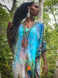 Multicolored Bohemian Floral Printed V-neck Chiffon Bats Sleeve Long Summer Beach Dress Women Beachwear Maxi Dresses