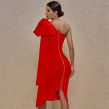 Runway Fashion Bownot Red Bandage Dress 2020 Fall Winter Women Sexy One Shoulder Bandage Dress Bodycon Club Party