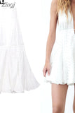 Embroidery White Dress Women Cut Out Halter Backless Dress Woman Off Shoulder Sexy Short Dresses Sleeveless Mini