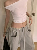 Collared Shoulder T Women 2025 Summer New Design With A Short Slanted Shoulder Jacket + Casual Broad