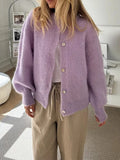 Solid Buttoned Cardigan-Outfit