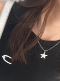Silver Vintage Punk Star Necklace- Outfit