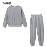 Casual Oversized Two Piece set woman Suit Female Tracksuit Pant O-neck Sweatshirts White