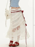 White Lace Layer Tulle Midi Skirt-Outfit