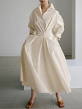 Autumn New 2022 Lapel Dress Korean Fashion Streetwear Women's Loose Solid Color Long Sleeved Long Sleeve Long Top