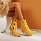 Stone Print Zipper Ankle Boots Women Wedges High Heels Western Boots Pointed Toe Crystal Autumn Winter Woman