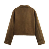 Women's Clothing 2025 Explosion ZA Velvet Effect Collared Long-Sleeved Jacket