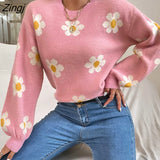 Elegant Floral Knit Sweater Pullover for Women Fall/Winter 2022 New Tops Casual Loose Long Sleeve Overwear Sweater