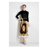 Suit Women's Collar Slim Thin Knitting Top Two Sets Of High-Waist Baroque Prints