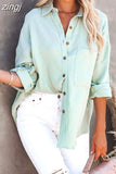 Shirt Women Fashion Pocket Long Sleeve Button Up Shirt Elegant Female Loose Office Top Spring Solid Color Blouse