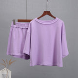 Rose Red Summer Soft Sets Women 2022 100% Cotton Suits Loose Casual 2-Pieces Short T and Shorts Pants Solid