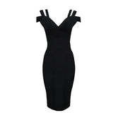 2022 Spaghetti Strap Solid Women Bandage Dresses Hollow Out Sleeveless Mid-Calf V-Neck Night Club Party Fashion