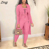 Women Tracksuit 3 Piece Set Pullover + Coat + Long Pants Solid Color Streetwear Matching Set Clothes For Women