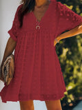 Solid Dresses For Women Fashion V Neck Short Sleeve Elegant Party Ladies Plus Size Boho Casual Mini Chiffon