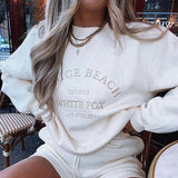 Embroidery White Crewneck Sweatshirt Women Winter Tops Oversized Cool Girls Streetwear New Korean Fashion Pullover
