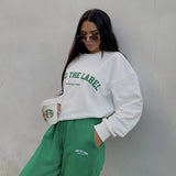 Women's Y2K Loose Sweatshirt Letter Print Crew Neck Long Sleeve Pullovers Fall Winter Casual Workout Tops