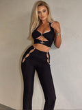 2022 Y2K Cut Out Pants Sets Women 2 Piece Halter Top And High Waist Pant Fashion Outfit Juicy Coutour Tracksuit