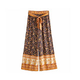 Queens Elegant Women Floral Print Wide Leg Bohemian Pant Ladies Casual Loose Rayon Boho Long Pants