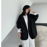 Vintage Brown Blazer Women Elegant Official Ladies Autumn Fashion Long Sleeve Oversized Chic Casual Jacket