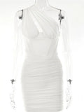 Double Layer Mesh Bodycon Mini Dress Women Summer One Shoulder Backless Sexy dresses Sexy Party Ruched Dress