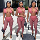 Women 2 Piece Set Mesh Patchwork Pencil Pants Solid Sleeveless Crop Top 2022 Sexy Night Club Party Style Female