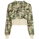 Camouflage Print Splicing Hooded Tycoat With Short Sweater Straight Trousers Two