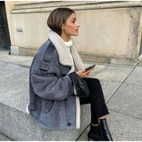 Denim Sherpa Turn Down Jacket- Outfit