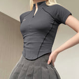 Stitch Detail Short Sleeve Top-Outfit