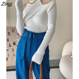 Fashion Women's 2 Pcs Set Halter Tank Tops Cross V-neck Slim Knitted Long Sleeve Swearter Suit Autumn 2023 New
