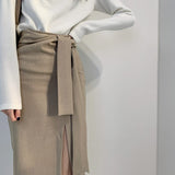 New Women Elegant Sheath Wrap Skirts Front Split Korean OL Style High Waist Chic Work Wear Drawing