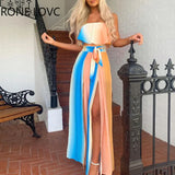 Women Off Shoulder Front Slit Colorblock Dress Maxi Dress Elegant Fashion Chic Party