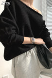 Autumn Irregular Sexy Off Shoulder Sweater Casual Loose Knitted Tops Korea Fashion Ladies Womens 2023 New Sweaters