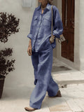 2025 New Women's Long-Sleeved Shirt Loose Pants Two
