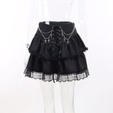 Black Ruffle Kawaii Mini skirt High Waist Gothic Punk Casual Preppy Style Y2k Skater Lace Up Design Pleated Cake Skirts