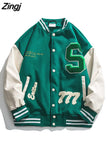 letter towel embroidered jackets coats women street hip-hop trend baseball uniform couple casual loose all-match