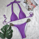 Zingj Sexy Bikini Color Female Split Strap Deluxe Crystal Diamond Swimsuit Metal Accessory