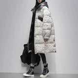 Women Winter New Fashion White Duck Down Jacket Female Long Print Hooded Outerwear Ladies Loose Thicken Warm
