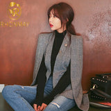 NEW Long Sleeve Cape Blazer Coat Women Notched Split Cloak Cape Jacket Suit Women's Blazer OL Office Workwear plaid