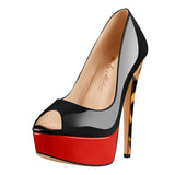 Onlymaker Women's Peep Toe Pumps Platform Fashion Spike Pumps Extremely High Heel Party Wedding Slip On Shoes Big Size