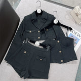 2022 Autumn Long Sleeve Short Tweed Short Jacket Padded Chest Camisole Shorts Three Pieces Set Women Outfits