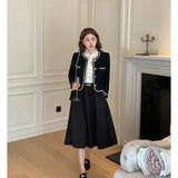 Vintage Jackets Women Black Tweed Cropped Coat Korean Elegant Thicken Single Breasted Blazer Casual Short Outerwear